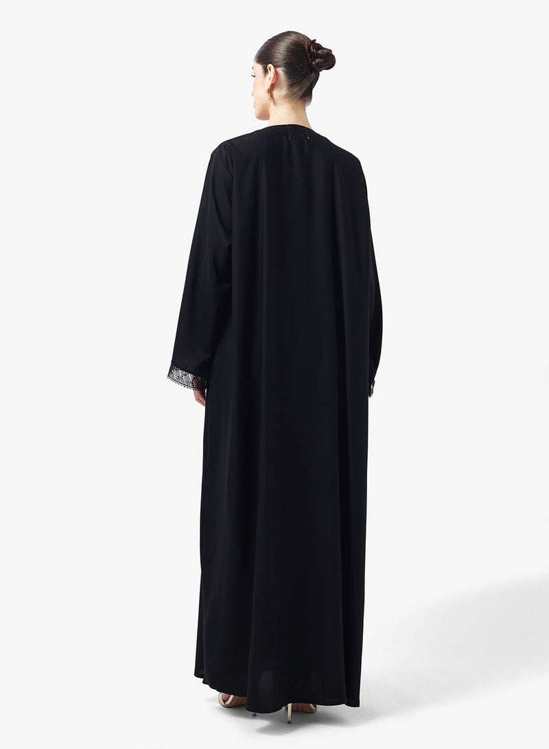 hayas closet Floral Lace Detailed Open Front Abaya - Image 2